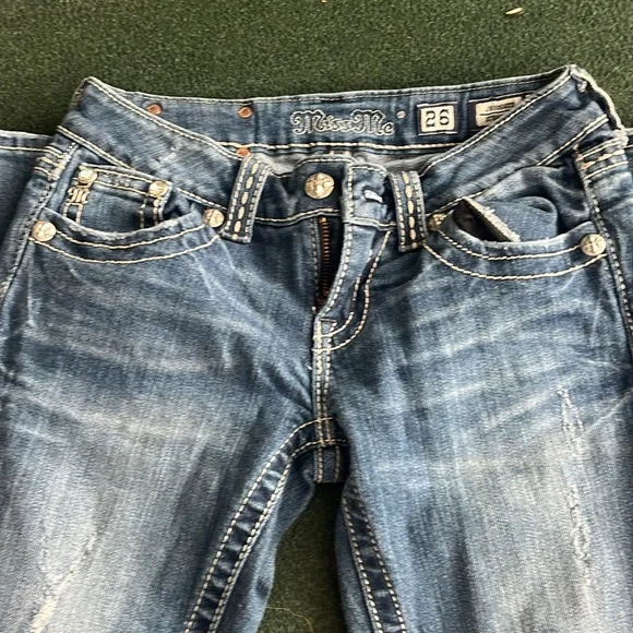 Miss Me Jeans Women’s 26 straight leg stretch blue denim cow print pocket pants - Picture 6 of 9